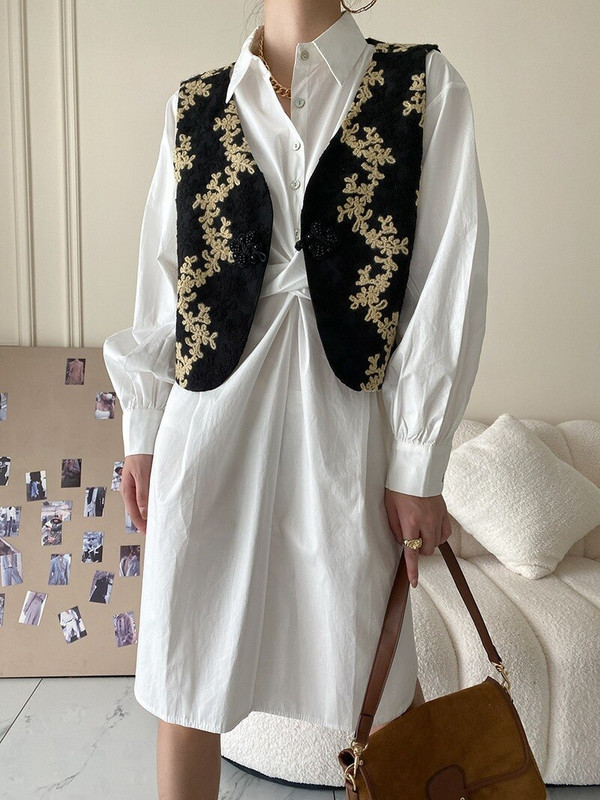 Vintage hímzett rövid mellény női kabát, 2022. ősz, új V nyakú, ujjatlan mellény felsők koreai elegáns alkalmi elegáns dzsekik