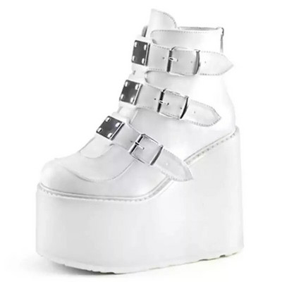 Téli csatos Ankel Csizmák Női Punk Női Platform csizmák Ék magassarkúk PU női csizmák Botas Mujer Plus Size