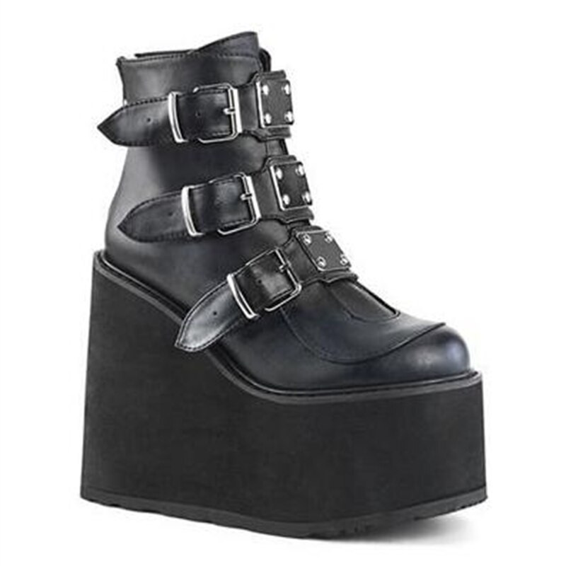 Téli csatos Ankel Csizmák Női Punk Női Platform csizmák Ék magassarkúk PU női csizmák Botas Mujer Plus Size