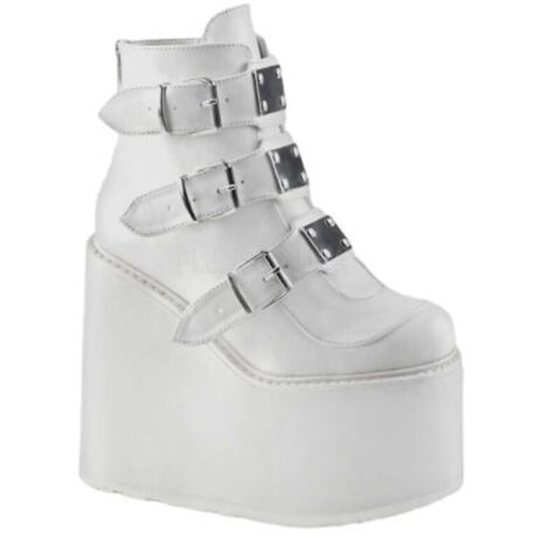 Téli csatos Ankel Csizmák Női Punk Női Platform csizmák Ék magassarkúk PU női csizmák Botas Mujer Plus Size