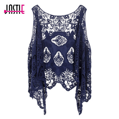 Jastie Hippie Froral Patch Design Veste Retro vintage tamborēta vasaras pludmale Cover Up Top asimetriska atvērta dūriena kimono jaka