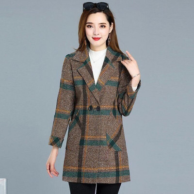 ΝΕΟ Φθινοπωρινό Χειμερινό Παλτό Γυναικείο Μάλλινο Μείγματα Casual Jacket καρό καμπαρντίνα Κομψό χοντρό 5XL Μεσαία μακριά μάλλινα πανωφόρια