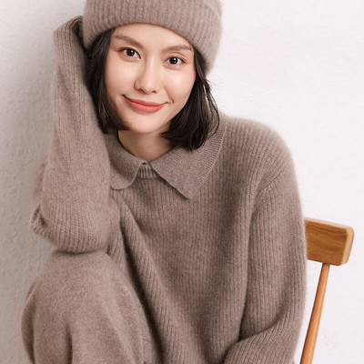 LONGMING 2021 Sieviešu džemperis 100% kašmira džemperis Sieviešu ziemas vilnas brīvs adīts džemperis Džemperi Rudens silts džemperis Lielizmēra