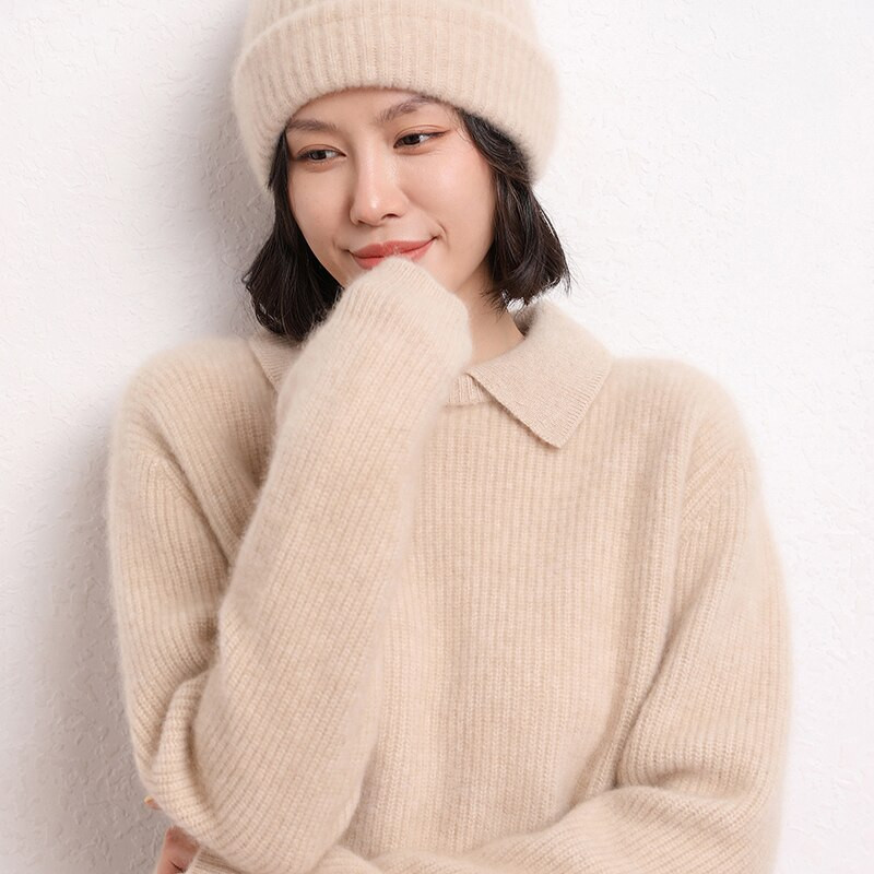 LONGMING 2021 Sieviešu džemperis 100% kašmira džemperis Sieviešu ziemas vilnas brīvs adīts džemperis Džemperi Rudens silts džemperis Lielizmēra