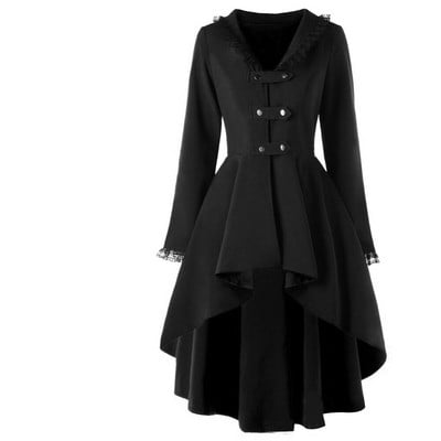 Asimetriska mežģīņu pārsējs tranšeja Gothic Vintage vidēji garš mētelis sievietēm melns jostas apmetnis vējjaka sievietei Abrigos Brazil