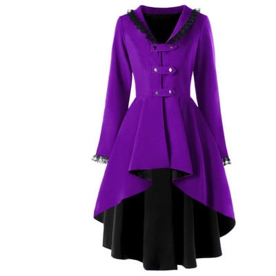 Asimetriska mežģīņu pārsējs tranšeja Gothic Vintage vidēji garš mētelis sievietēm melns jostas apmetnis vējjaka sievietei Abrigos Brazil