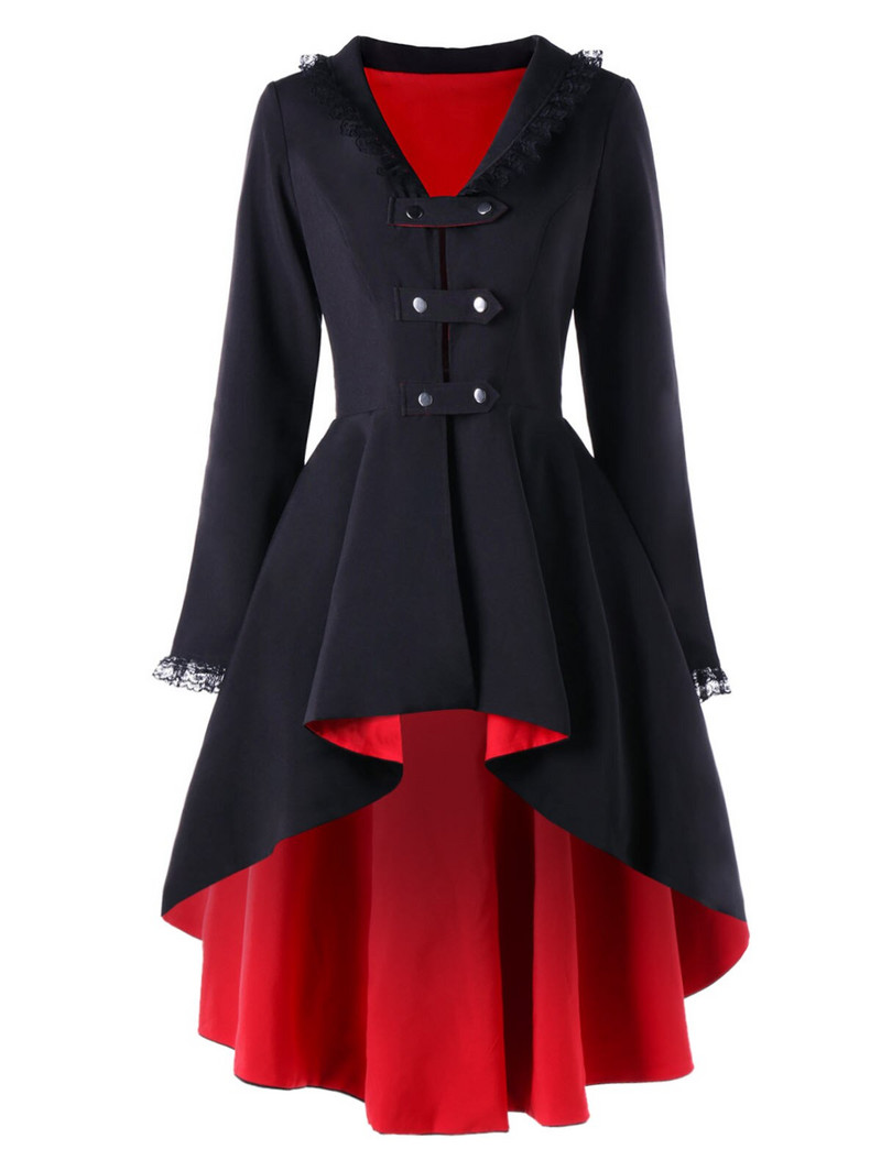 Asimetriska mežģīņu pārsējs tranšeja Gothic Vintage vidēji garš mētelis sievietēm melns jostas apmetnis vējjaka sievietei Abrigos Brazil