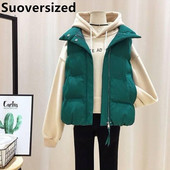 Rudens ziemas kokvilnas polsterēti parki bez piedurknēm Sievietēm Biezas Siltas Masīvas Pamata vestes Korejiešu Ikdienas Baggy Lielizmēra 5xl Vestes