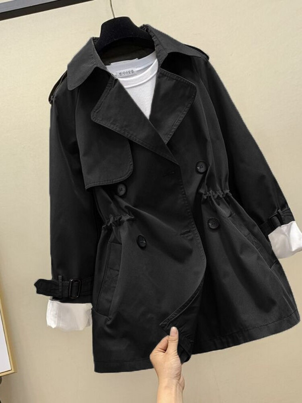 Ženske modne ulične dvokopne crne prekomjerne jesenske jakne na rever Odjeća Ženski trenč kaput Korejski kaputi Ženski