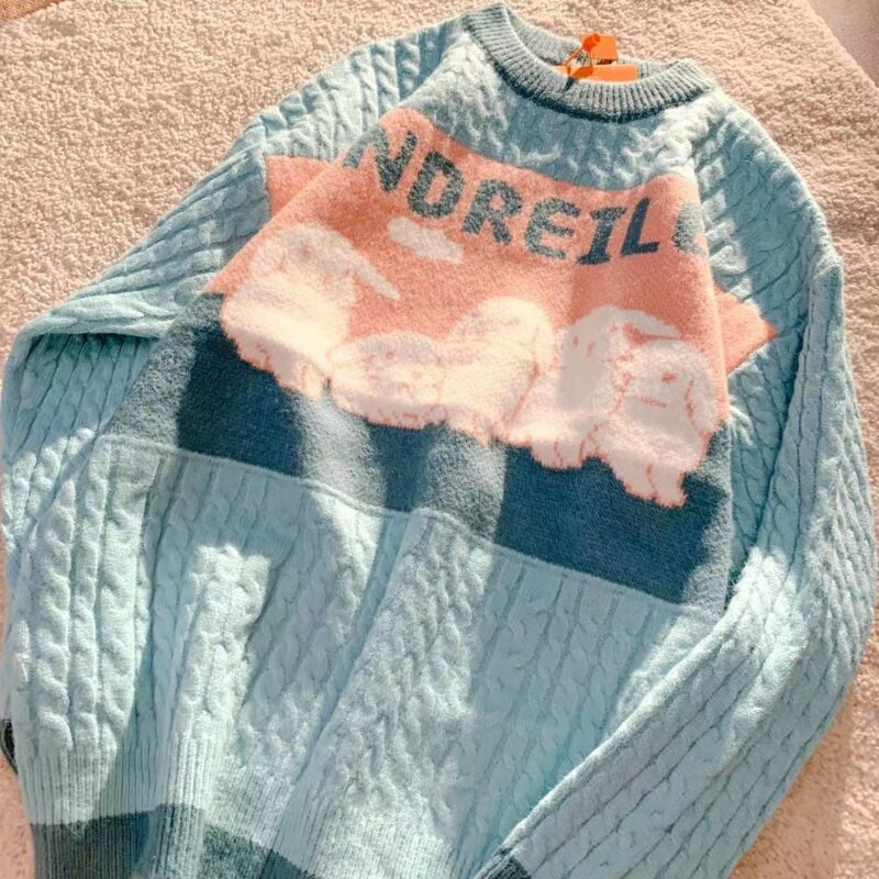 Crtani zečevi pulover ženski jesenski novi stil Japanski nježni slatki pulover u sveučilišnom stilu labavi slatki pulover za par