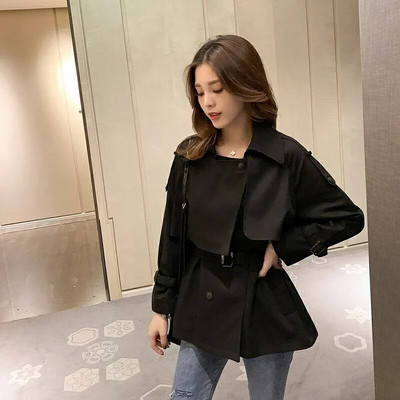 Korejiešu modes apgriezts uzrakts sieviešu mētelis, tievs jostas haki krāsas vējjaka, divrindu 2022. gada pavasara mētelis, elegants Gabardinas