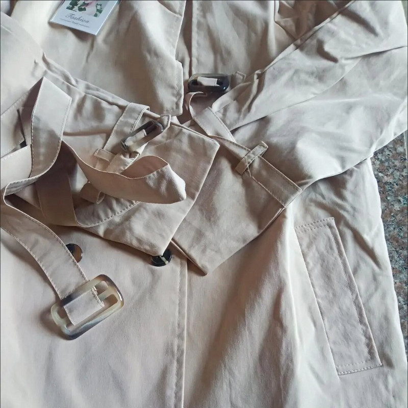 Korejiešu modes apgriezts uzrakts sieviešu mētelis, tievs jostas haki krāsas vējjaka, divrindu 2022. gada pavasara mētelis, elegants Gabardinas