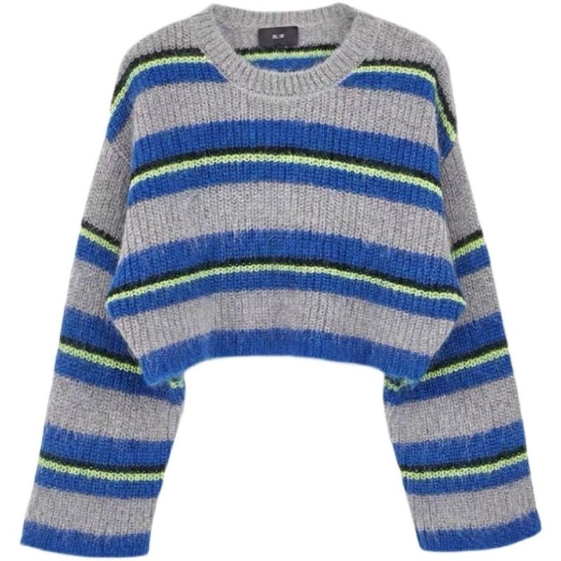 MEXZT japāņu vintage svītrains trikotāžas džemperis sievietēm rudens modes Harajuku brīvi Y2k puloveri ikdienišķs korejiešu slinks vēja tops