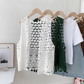 Mori Γιλέκα Κροσέ Μπλούζες Γυναικεία Αμάνικα Μπουφάν Γιλέκο Λευκό Δαντελένιο Πουκάμισο Γιλέκο Κοντό Πανωφόρι Chaleco Sin Mangas Mujer