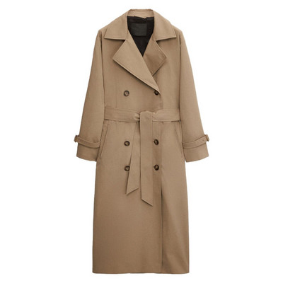 Φθινόπωρο 2021 νέο στιλ ολοκαίνουργιο μακρύ μανίκι πέτο με την ίδια υφασμάτινη ζώνη με διπλό στήθος γυναικείο μοδάτο αντιανεμικό μπουφάν