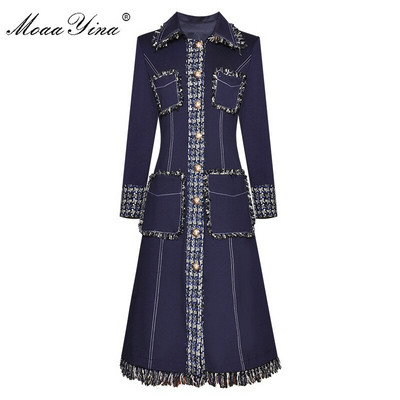 MoaaYina modna dizajnerica, duga vjetrovka, vjetrovka, jednoredno kopčanje, vjetrovka s resicama, dugih rukava