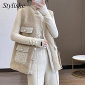 Αμάνικο μπουφάν Γυναικείο καφέ συνονθύλευμα Φαρδύ γυναικείο ζεστό γιλέκο 2022 Άνοιξη φθινόπωρο Κομψό αρνίσιο μαλλί Γυναικεία γιλέκα τουίντ Παλτό