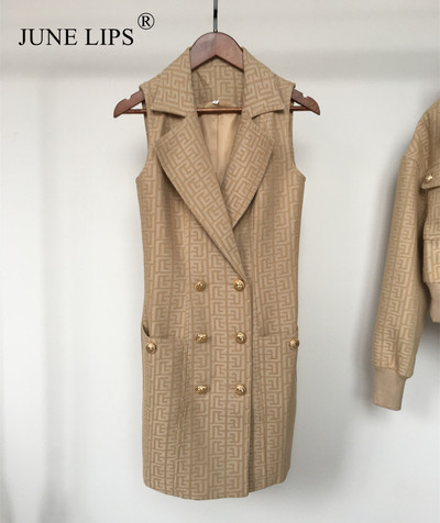 JŪNIJA LIPS 2022 Modes zīmola augstas kvalitātes jauna sieviešu bezpiedurkņu šalles apkakle haki krāsas teksturētas garās jakas vairumtirdzniecība