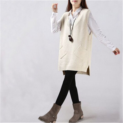 2021. Ženski pulover Jesen Zima Prsluk bez rukava V izrez Džepovi Pleteni prsluci Puloveri Prsluk Ženski džemper Pull Femme ZY5322