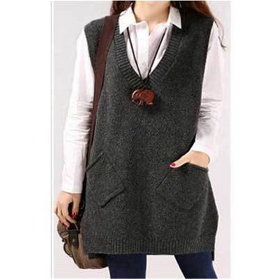 2021. Ženski pulover Jesen Zima Prsluk bez rukava V izrez Džepovi Pleteni prsluci Puloveri Prsluk Ženski džemper Pull Femme ZY5322