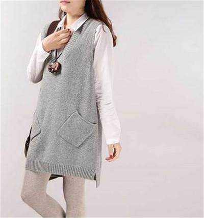 2021. Ženski pulover Jesen Zima Prsluk bez rukava V izrez Džepovi Pleteni prsluci Puloveri Prsluk Ženski džemper Pull Femme ZY5322