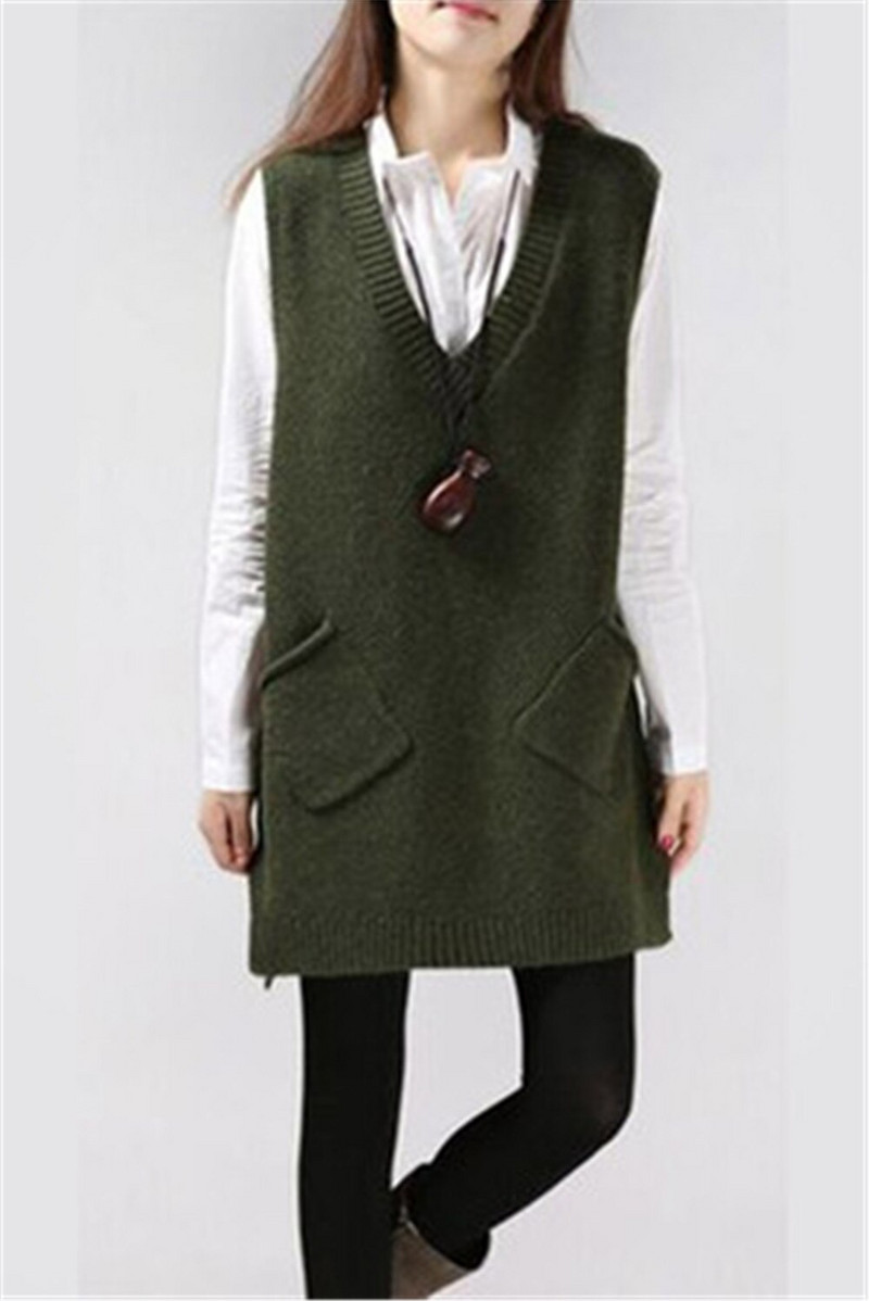 2021. Ženski pulover Jesen Zima Prsluk bez rukava V izrez Džepovi Pleteni prsluci Puloveri Prsluk Ženski džemper Pull Femme ZY5322