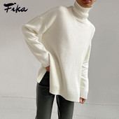 Ikdienas brīvi ziemas sieviešu trikotāžas džemperis ar apkakli