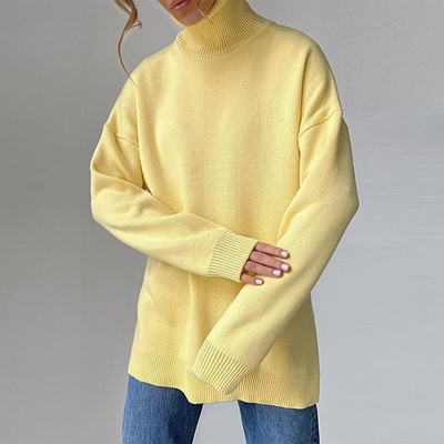 Ikdienas brīvi ziemas sieviešu trikotāžas džemperis ar apkakli