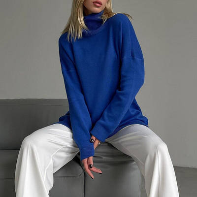 Ikdienas brīvi ziemas sieviešu trikotāžas džemperis ar apkakli