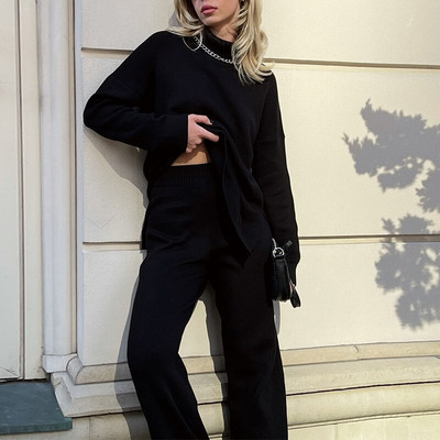 Ikdienas brīvi ziemas sieviešu trikotāžas džemperis ar apkakli