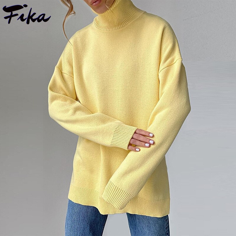 Ikdienas brīvi ziemas sieviešu trikotāžas džemperis ar apkakli