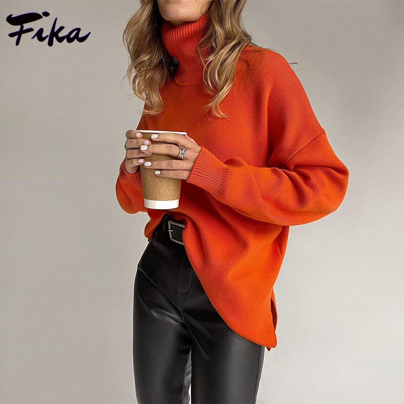 Ikdienas brīvi ziemas sieviešu trikotāžas džemperis ar apkakli