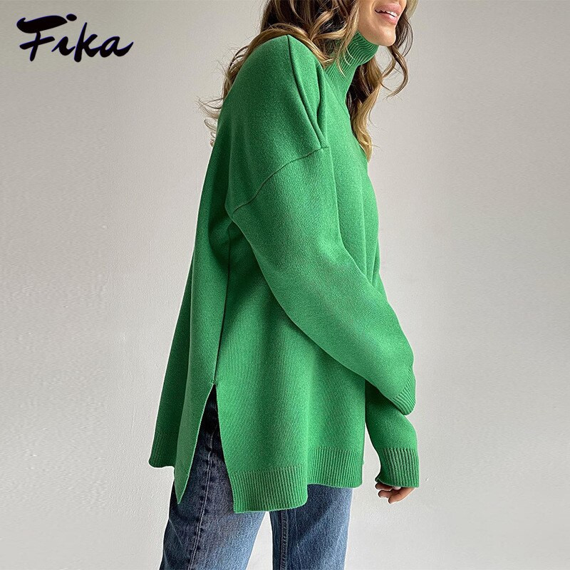 Ikdienas brīvi ziemas sieviešu trikotāžas džemperis ar apkakli