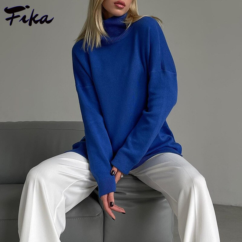 Ikdienas brīvi ziemas sieviešu trikotāžas džemperis ar apkakli