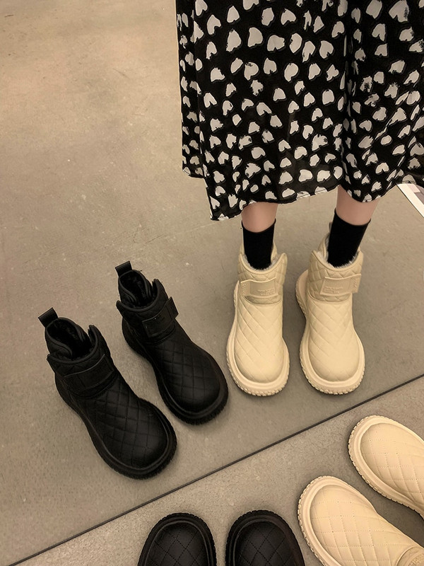 Γυναικεία παπούτσια Ρετρό Μπότες χιονιού Χειμώνας 2021 Νέο Plus Βελούδινο Ζεστή Χοντρή Σόλα Αντιολισθητική Κοντές Μπότες Βαμβακερά Παπούτσια Γυναικείες μπότες