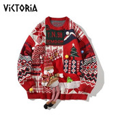 Pulover u božićnom stilu Ženska jesen/zima s okruglim izrezom Pleteni pulover za parove Badnjak sa Zapadne obale