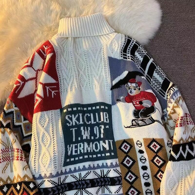 Pulover u božićnom stilu Ženska jesen/zima s okruglim izrezom Pleteni pulover za parove Badnjak sa Zapadne obale