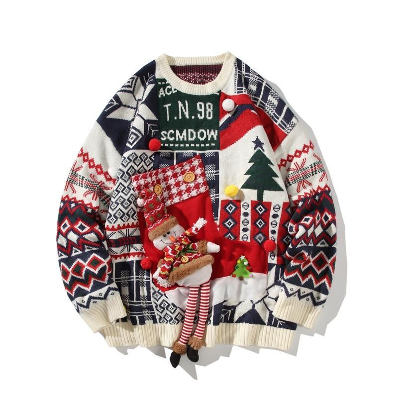 Pulover u božićnom stilu Ženska jesen/zima s okruglim izrezom Pleteni pulover za parove Badnjak sa Zapadne obale