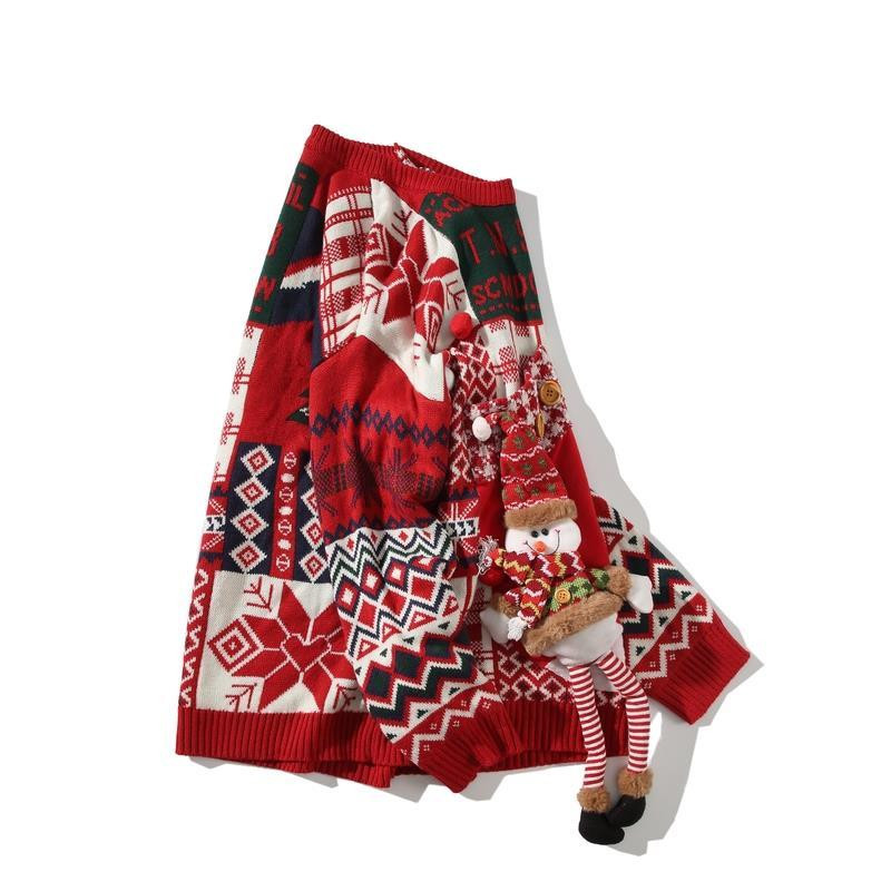 Pulover u božićnom stilu Ženska jesen/zima s okruglim izrezom Pleteni pulover za parove Badnjak sa Zapadne obale