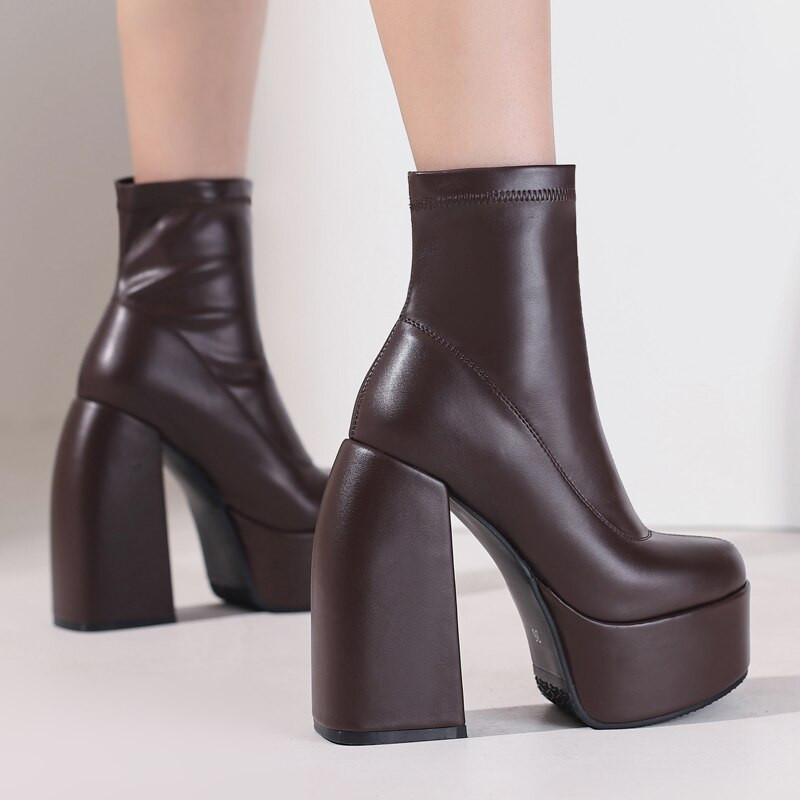 Χοντρό Πλατφόρμα Ελαστικά Μποτάκια Γυναικεία Φθινοπωρινά χειμερινά ψηλοτάκουνα γοτθικά παπούτσια Γυναικεία μαύρα μποτάκια