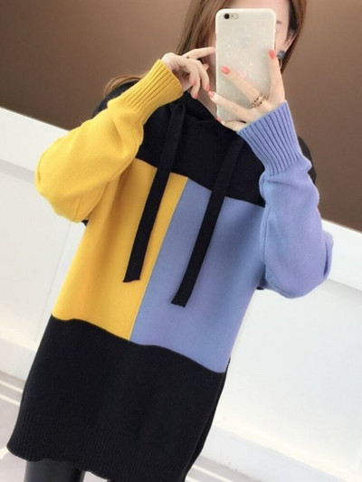 Rudens un ziemas jaunums 2022. gada modes topi ar garām piedurknēm ar kapuci, kontrastējoši sieviešu lielizmēra džemperis, brīvs, mīksts sieviešu trikotāžas džemperi