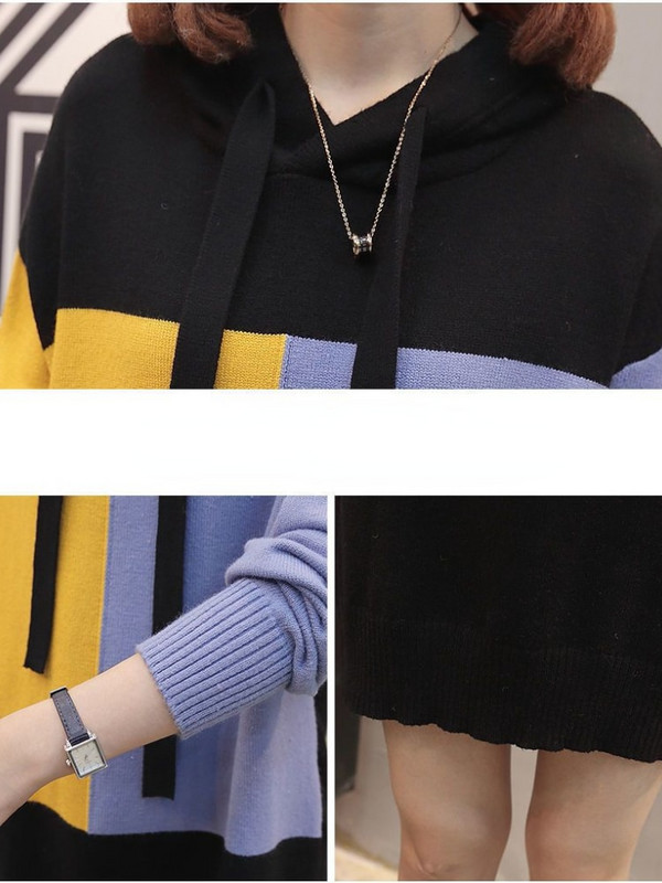 Rudens un ziemas jaunums 2022. gada modes topi ar garām piedurknēm ar kapuci, kontrastējoši sieviešu lielizmēra džemperis, brīvs, mīksts sieviešu trikotāžas džemperi