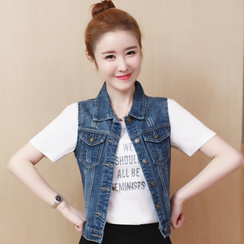 #3138 Μαύρο Λευκό Κόκκινο Μαύρο Μπλε Τζιν Γιλέκο Γυναικείο Γιλέκο με μονό στήθος Γιλέκο Τζιν Κοντό λεπτό, καθημερινό τζιν γιλέκο Γυναικείο παλτό