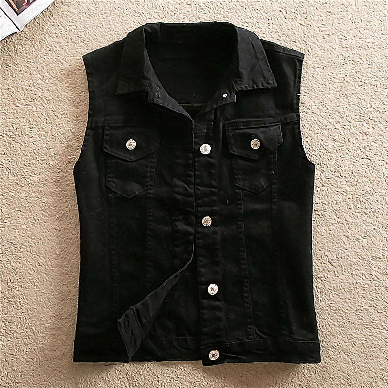 #3138 Μαύρο Λευκό Κόκκινο Μαύρο Μπλε Τζιν Γιλέκο Γυναικείο Γιλέκο με μονό στήθος Γιλέκο Τζιν Κοντό λεπτό, καθημερινό τζιν γιλέκο Γυναικείο παλτό