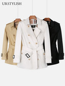 Sieviešu īsa vējjaka ar divrindu pogām smilškrāsas britu stila slaids 2022. gada pavasara un rudens sieviešu mētelis