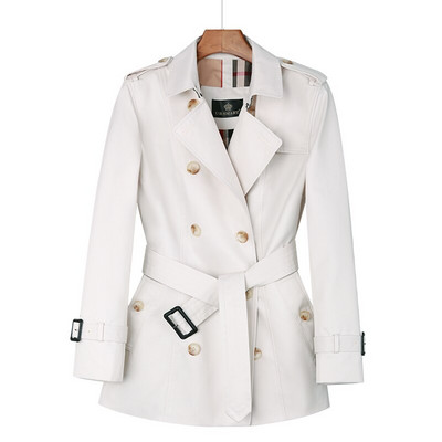 Sieviešu īsa vējjaka ar divrindu pogām smilškrāsas britu stila slaids 2022. gada pavasara un rudens sieviešu mētelis