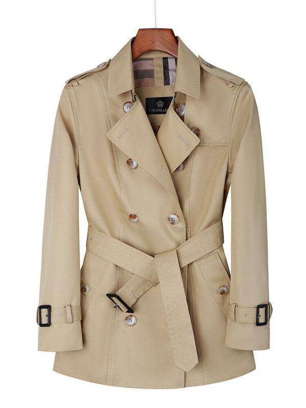 Sieviešu īsa vējjaka ar divrindu pogām smilškrāsas britu stila slaids 2022. gada pavasara un rudens sieviešu mētelis