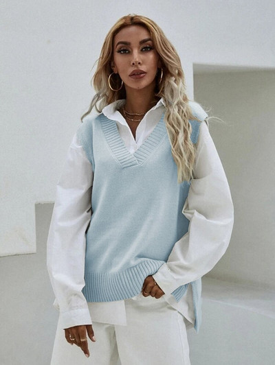 DGIRL Γυναικείο γιλέκο πλεκτό πουλόβερ πουλόβερ μονόχρωμο γιλέκο γιλέκο πουλόβερ Λεπτό αμάνικο γιλέκο V-λαιμόκοψη Πλεκτό πουλόβερ Γυναικείο τοπ