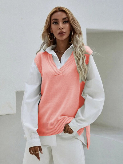 DGIRL Γυναικείο γιλέκο πλεκτό πουλόβερ πουλόβερ μονόχρωμο γιλέκο γιλέκο πουλόβερ Λεπτό αμάνικο γιλέκο V-λαιμόκοψη Πλεκτό πουλόβερ Γυναικείο τοπ