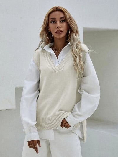 DGIRL Γυναικείο γιλέκο πλεκτό πουλόβερ πουλόβερ μονόχρωμο γιλέκο γιλέκο πουλόβερ Λεπτό αμάνικο γιλέκο V-λαιμόκοψη Πλεκτό πουλόβερ Γυναικείο τοπ